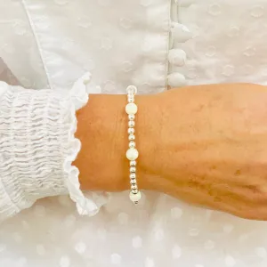 Silver Bead and Mother of Pearl Gemstone Bracelet