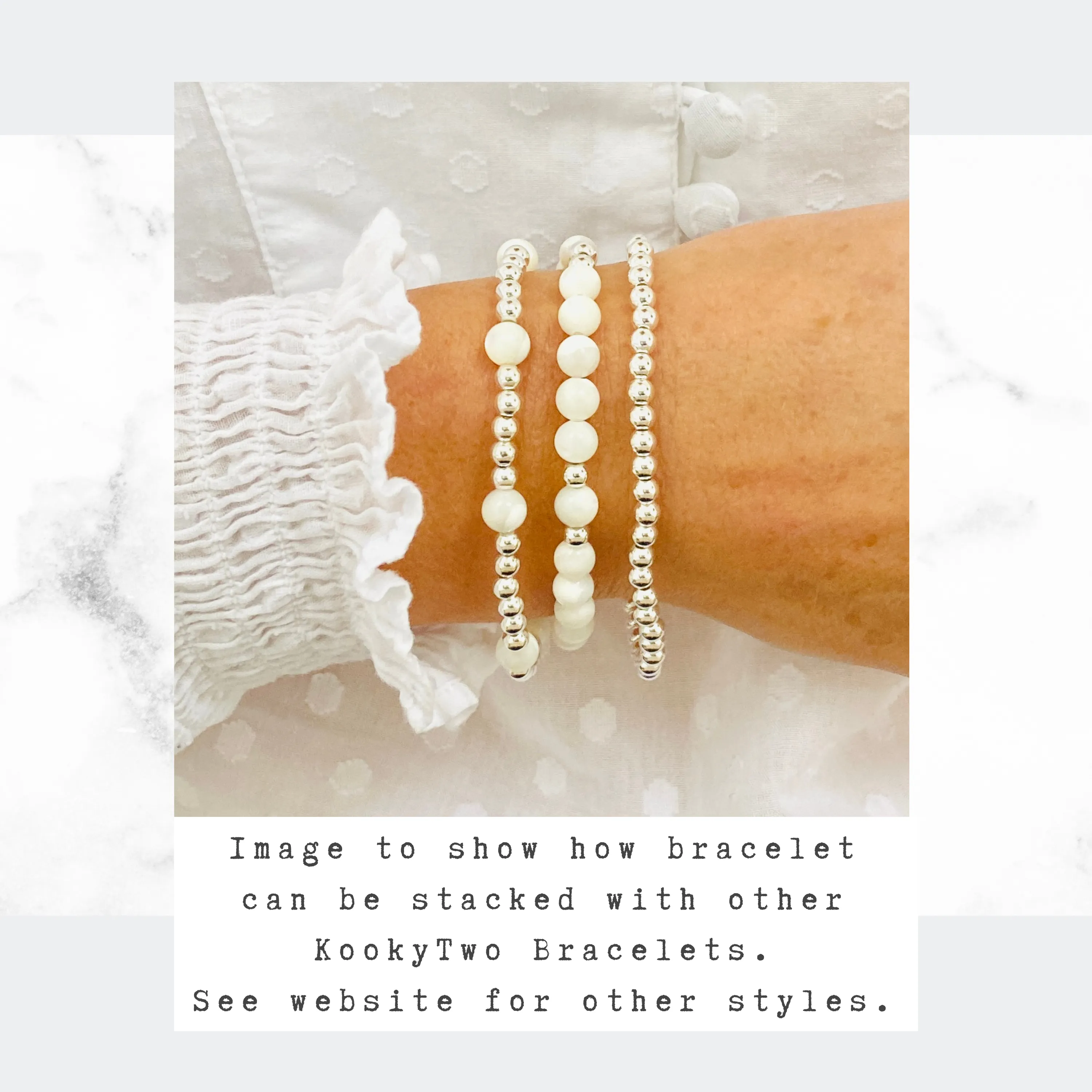 Silver Bead and Mother of Pearl Gemstone Bracelet
