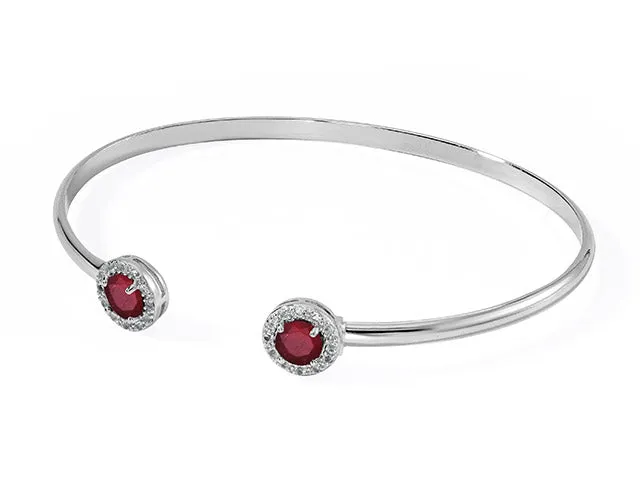 Silver Birthstone Cuff Bracelet- Dyed red Corundum Ruby