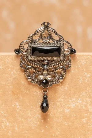 Silver Brooch with Black Crystal