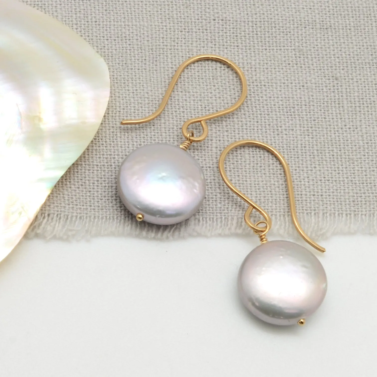 Silver Coin Pearl Earrings