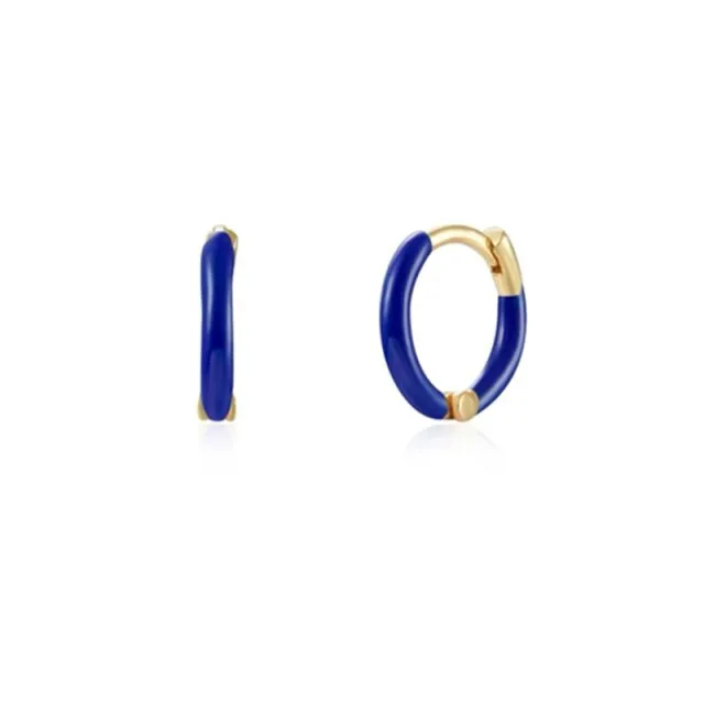 Silver Color Blue Crystal Series Hoop Earrings For Women Fashion Enamel Dripping Oil Heart Charm Piercing Party Earrings