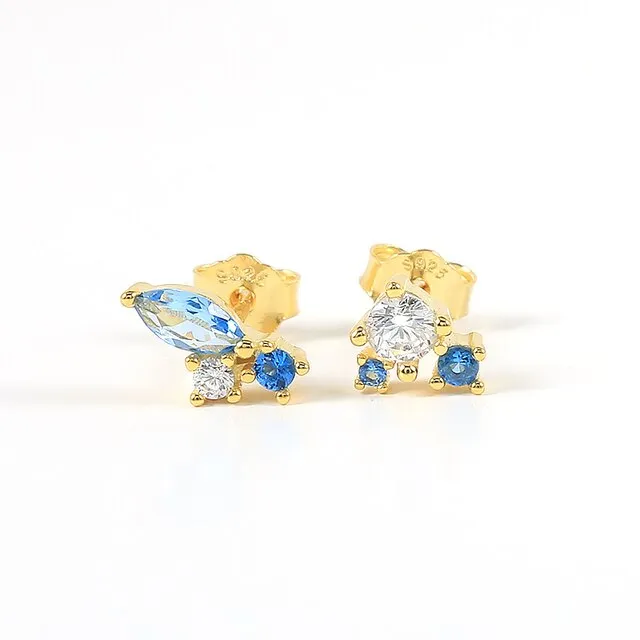 Silver Color Blue Crystal Series Hoop Earrings For Women Fashion Enamel Dripping Oil Heart Charm Piercing Party Earrings