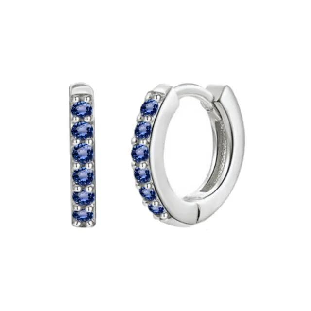 Silver Color Blue Crystal Series Hoop Earrings For Women Fashion Enamel Dripping Oil Heart Charm Piercing Party Earrings