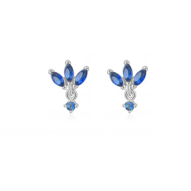 Silver Color Blue Crystal Series Hoop Earrings For Women Fashion Enamel Dripping Oil Heart Charm Piercing Party Earrings