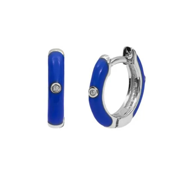 Silver Color Blue Crystal Series Hoop Earrings For Women Fashion Enamel Dripping Oil Heart Charm Piercing Party Earrings