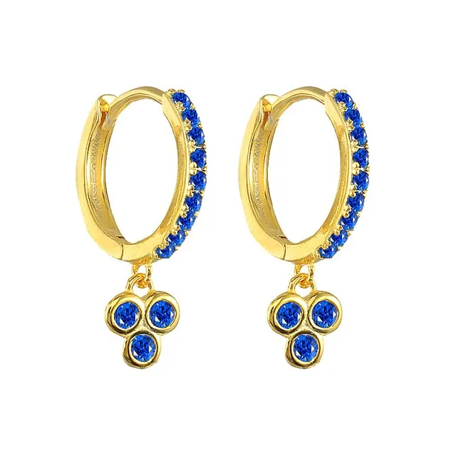 Silver Color Blue Crystal Series Hoop Earrings For Women Fashion Enamel Dripping Oil Heart Charm Piercing Party Earrings