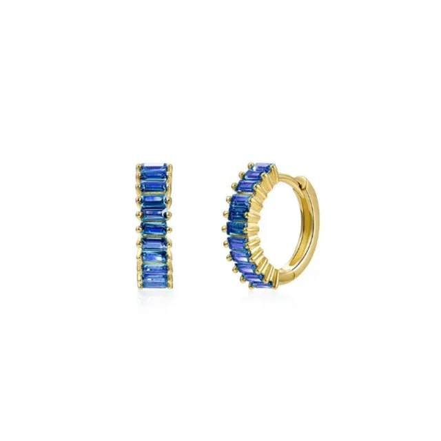 Silver Color Blue Crystal Series Hoop Earrings For Women Fashion Enamel Dripping Oil Heart Charm Piercing Party Earrings
