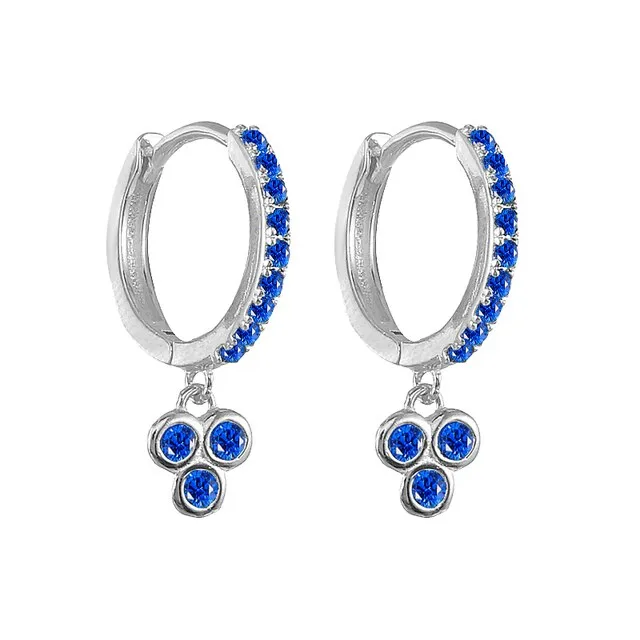 Silver Color Blue Crystal Series Hoop Earrings For Women Fashion Enamel Dripping Oil Heart Charm Piercing Party Earrings
