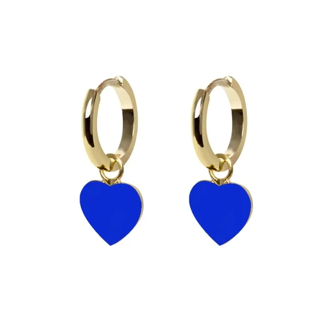 Silver Color Blue Crystal Series Hoop Earrings For Women Fashion Enamel Dripping Oil Heart Charm Piercing Party Earrings
