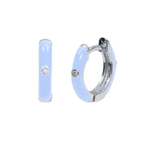 Silver Color Blue Crystal Series Hoop Earrings For Women Fashion Enamel Dripping Oil Heart Charm Piercing Party Earrings