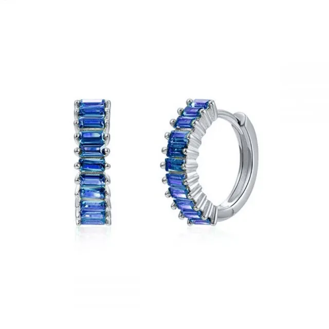 Silver Color Blue Crystal Series Hoop Earrings For Women Fashion Enamel Dripping Oil Heart Charm Piercing Party Earrings