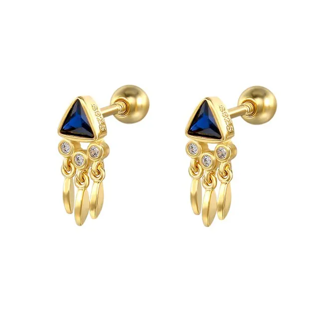 Silver Color Blue Crystal Series Hoop Earrings For Women Fashion Enamel Dripping Oil Heart Charm Piercing Party Earrings