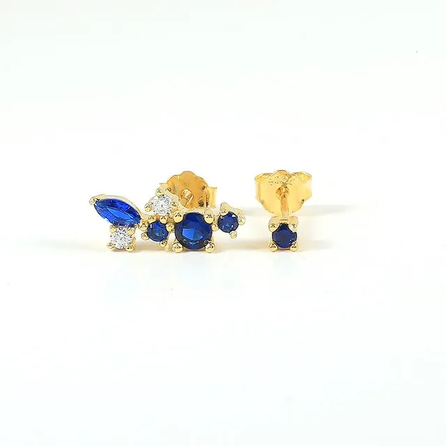 Silver Color Blue Crystal Series Hoop Earrings For Women Fashion Enamel Dripping Oil Heart Charm Piercing Party Earrings
