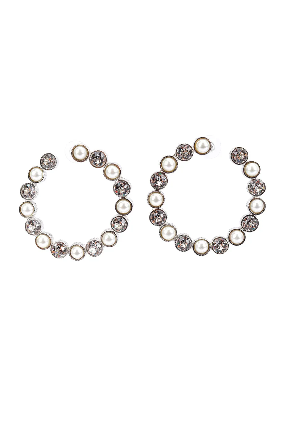 Silver Crystal & Pearl Hoop Earrings