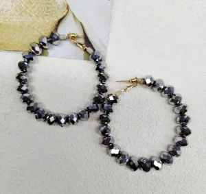 Silver Crystal Bead Hoop Earrings