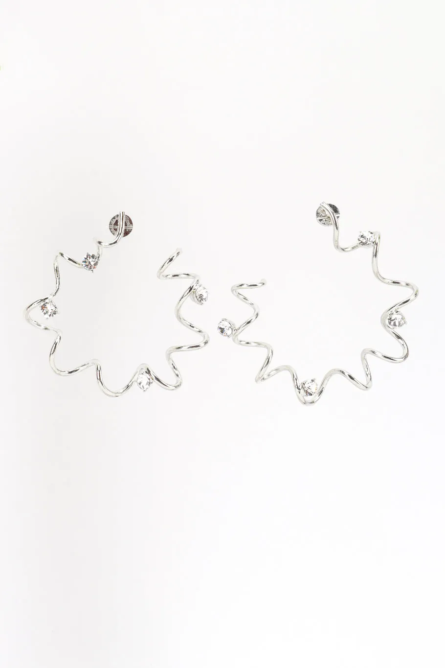 Silver Crystal Coil Hoop Earrings