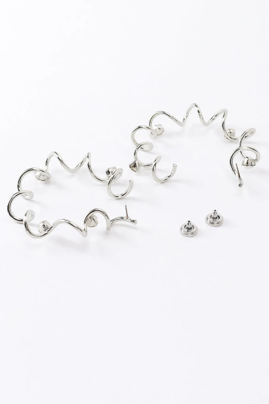 Silver Crystal Coil Hoop Earrings