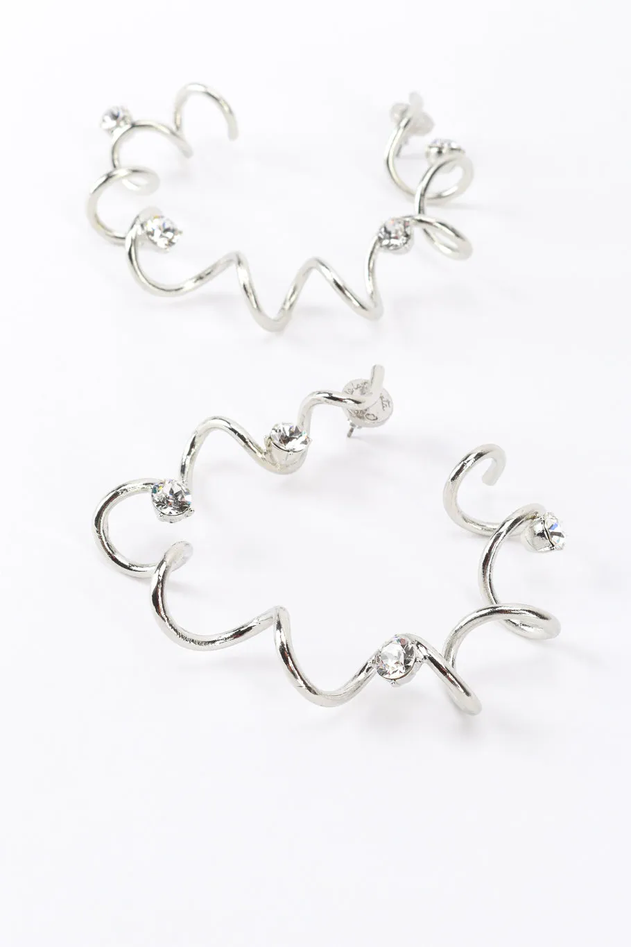 Silver Crystal Coil Hoop Earrings