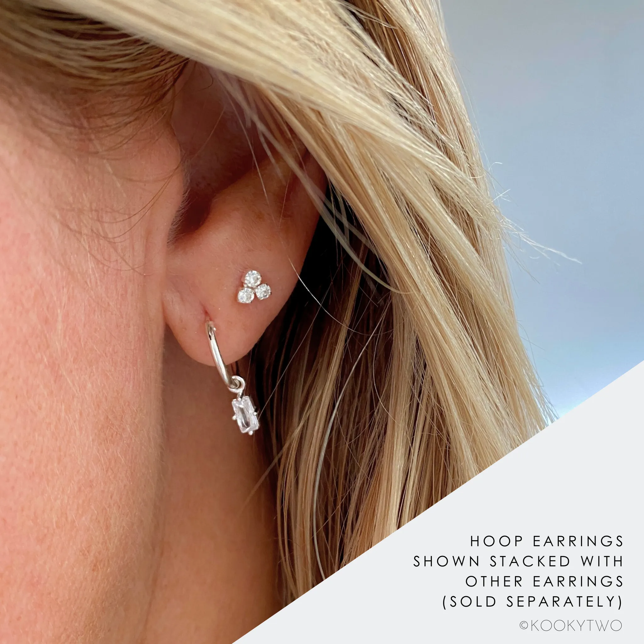Silver Crystal Rectangle Drop Mini Hoop Earrings