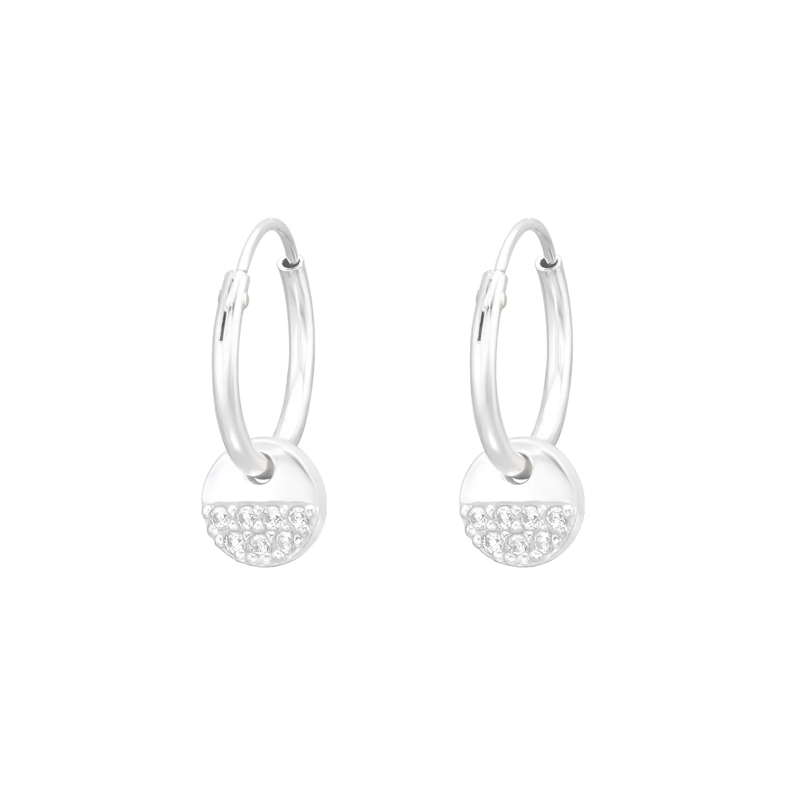 Silver Diamanté Disc Mini Hoop Earrings