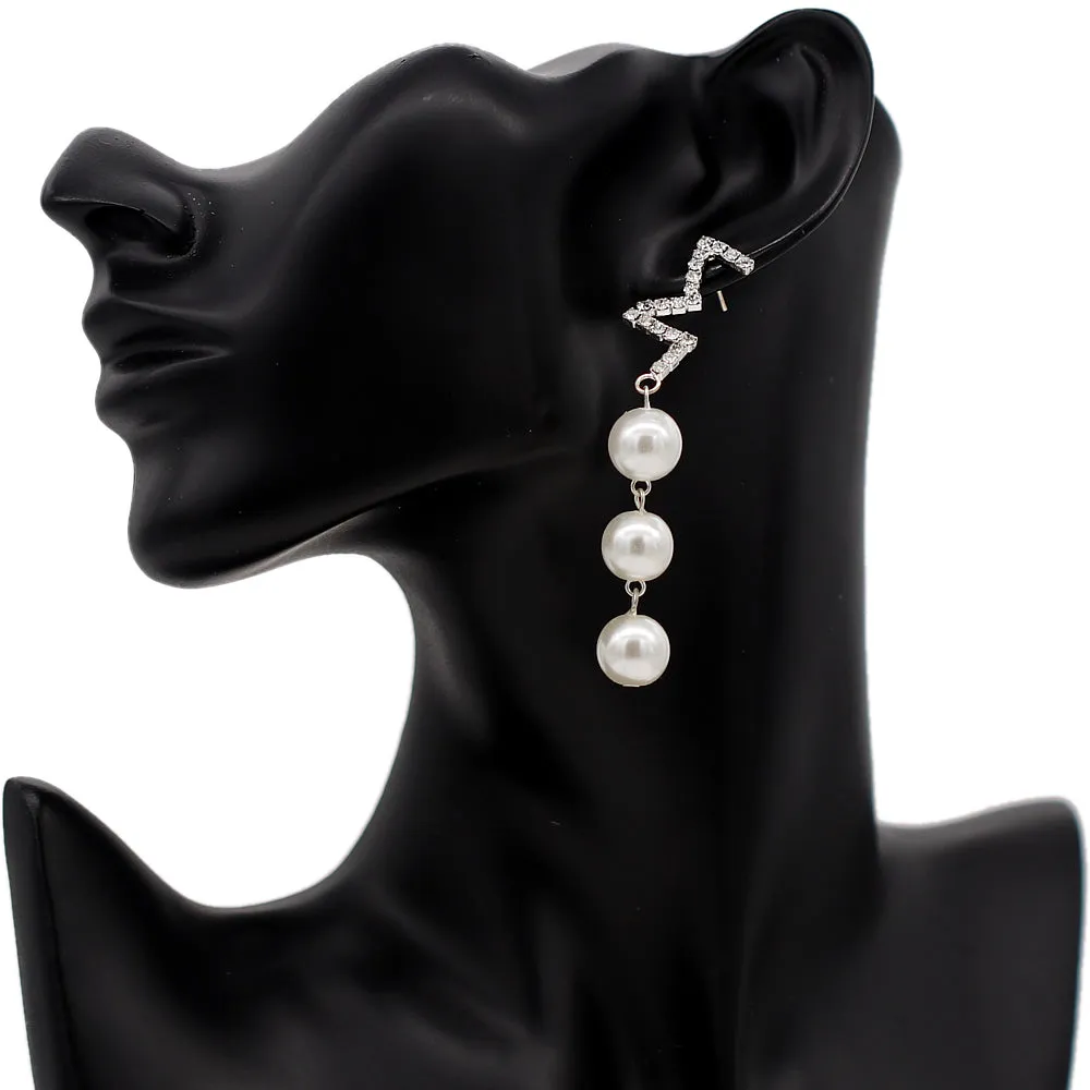 Silver Faux Pearl Half Star Earrings