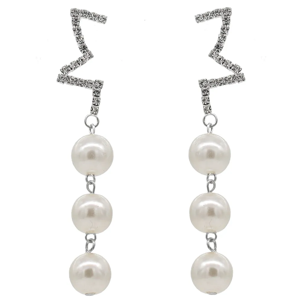 Silver Faux Pearl Half Star Earrings