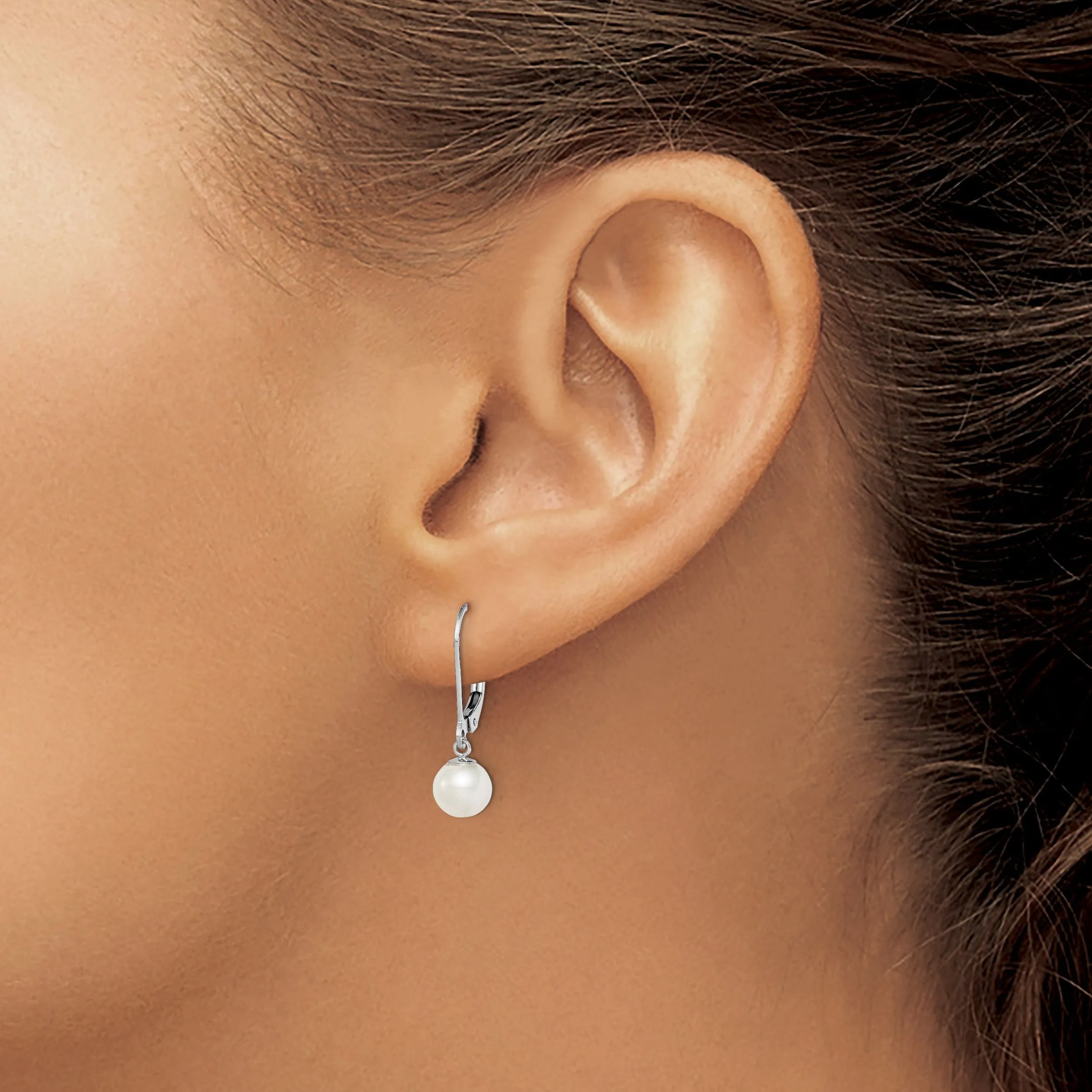Silver Fresh Water Pearl Leverback Earrings