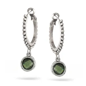 SILVER HOOP OLIVE GREEN CRYSTAL DROP EARRINGS #SE29391 S/GREEN