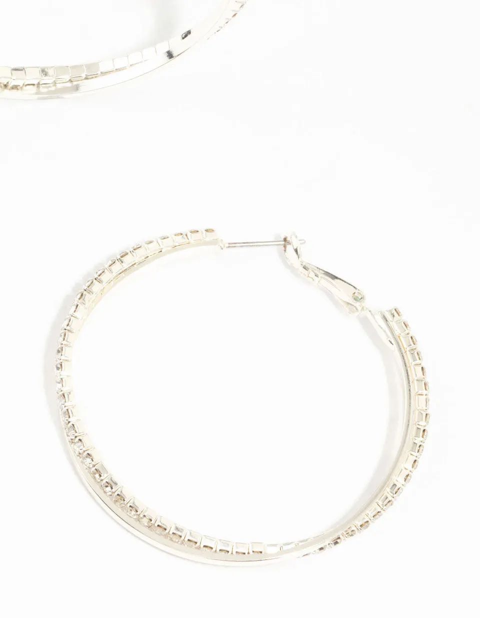 Silver Smooth Cup Chain Diamante Hoop Earrings