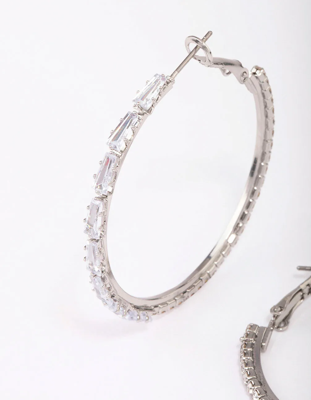 Silver Tapered Baguette Hoop Earrings