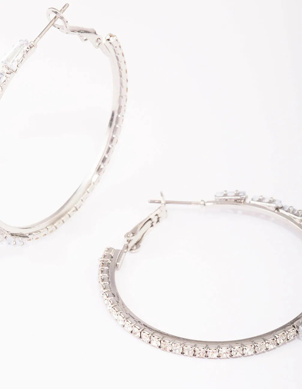 Silver Tapered Baguette Hoop Earrings