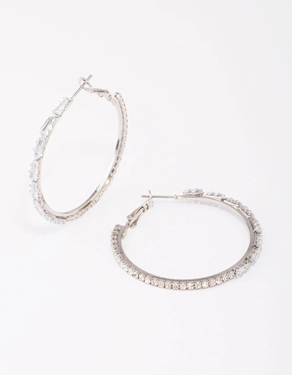 Silver Tapered Baguette Hoop Earrings