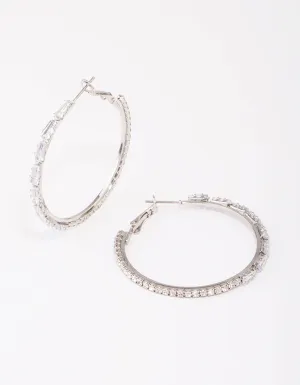 Silver Tapered Baguette Hoop Earrings