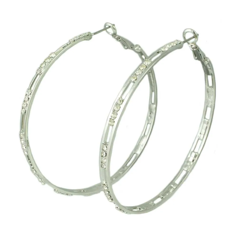 Silver-tone Crystal Cutout Large Hoop Pierced Earring - REC032