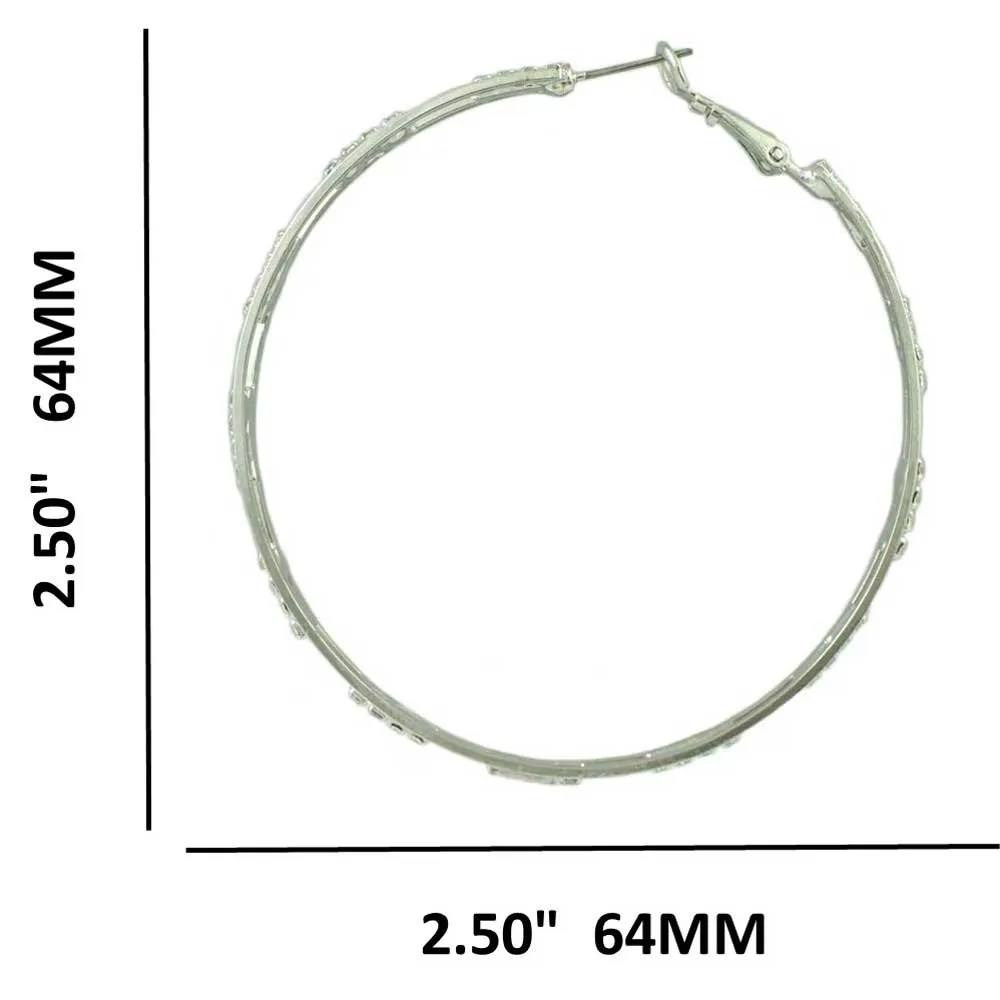 Silver-tone Crystal Cutout Large Hoop Pierced Earring - REC032