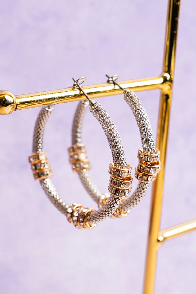 Silvertone Crystal Mesh Hoop Earrings