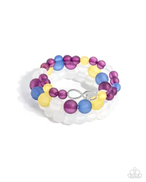 Simplistic Stack - Purple - Blue, Yellow, and White Bead Silver Infinity and Heart Paparazzi Stretchy Bracelet