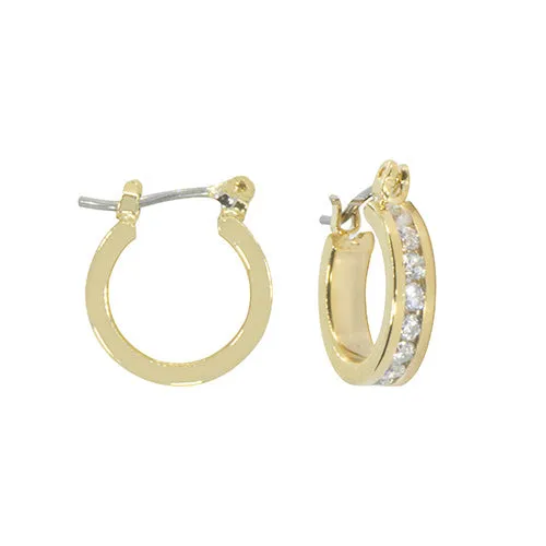 SMALL CHANNEL SET CRYSTAL HOOP EARRINGS - E33704Y,W