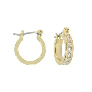 SMALL CHANNEL SET CRYSTAL HOOP EARRINGS - E33704Y,W