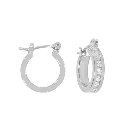 SMALL CHANNEL SET CRYSTAL HOOP EARRINGS - E33704Y,W