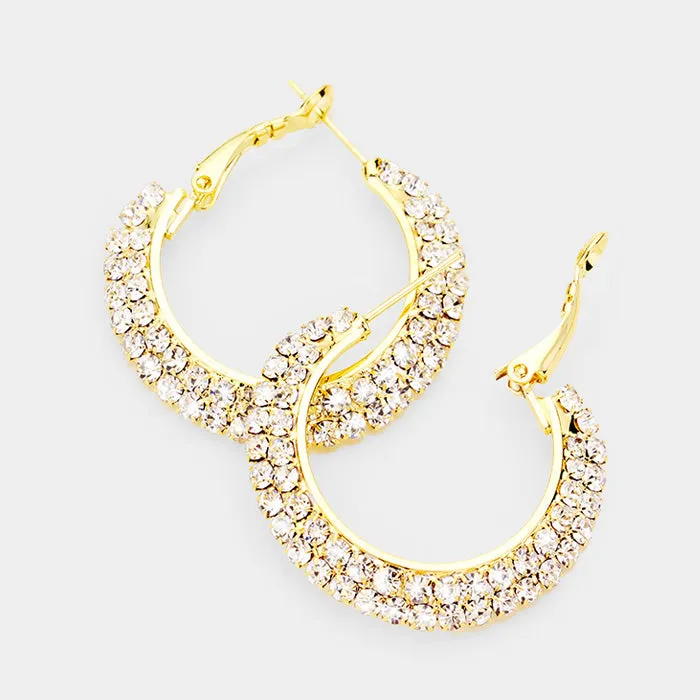Small Crystal Hoop Earrings on Gold | 1.25" | 233638