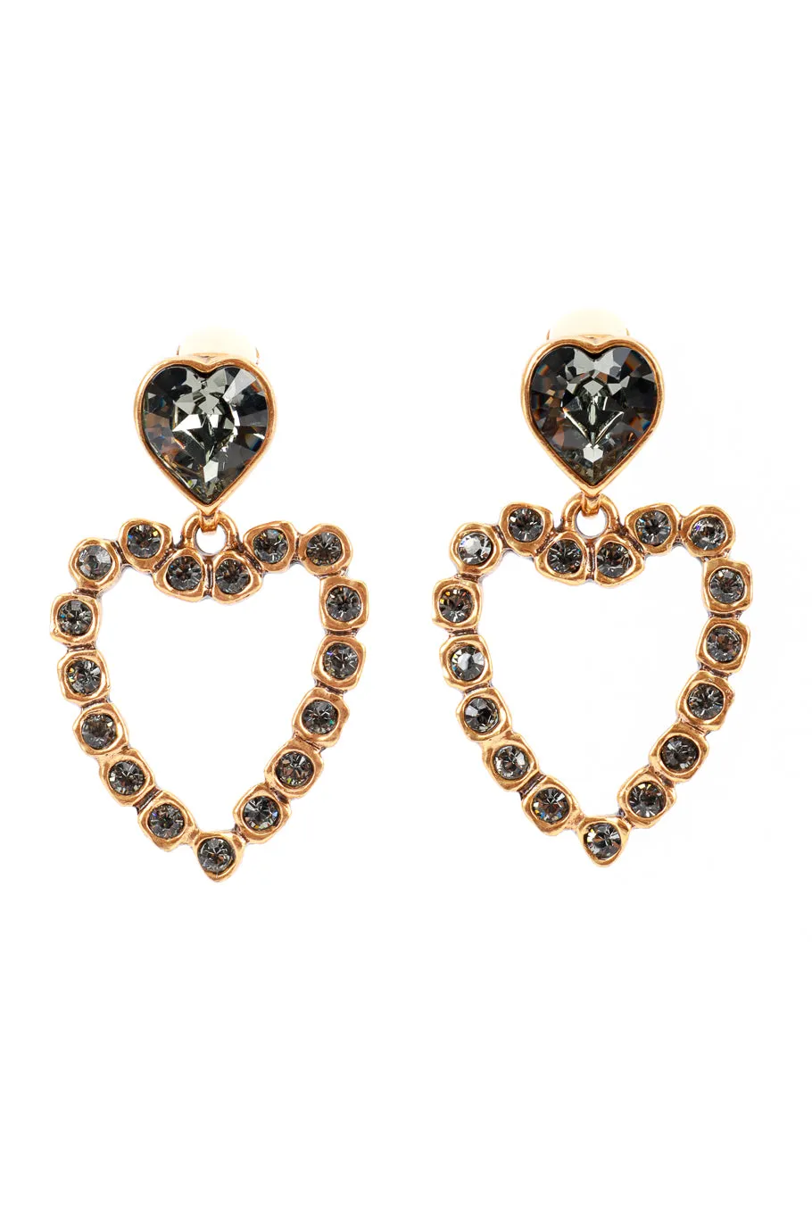 Smoky Crystal Heart Drop Earrings