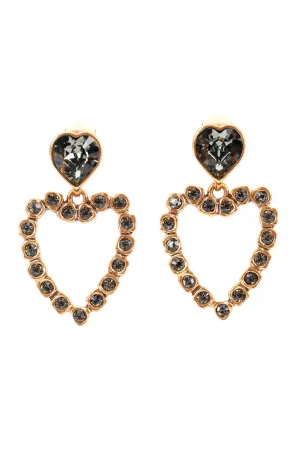 Smoky Crystal Heart Drop Earrings