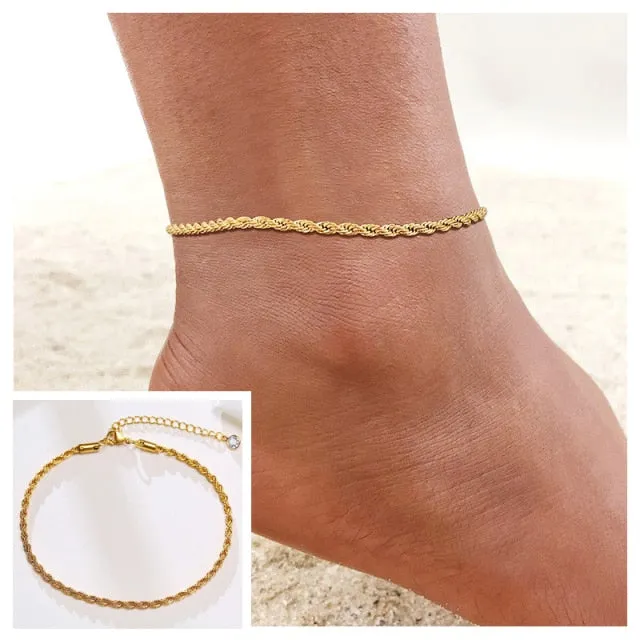Snake Chain Anklet for Women Girls Adjustable Summer Beach Chain Ankle Mother's Day Gifts Stainless Steel Not Allergic