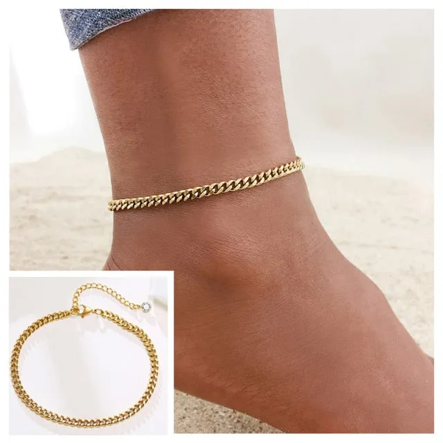 Snake Chain Anklet for Women Girls Adjustable Summer Beach Chain Ankle Mother's Day Gifts Stainless Steel Not Allergic