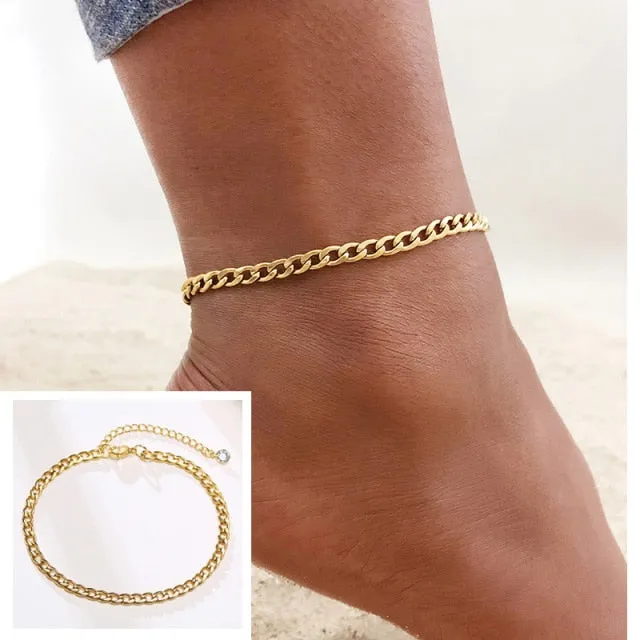 Snake Chain Anklet for Women Girls Adjustable Summer Beach Chain Ankle Mother's Day Gifts Stainless Steel Not Allergic