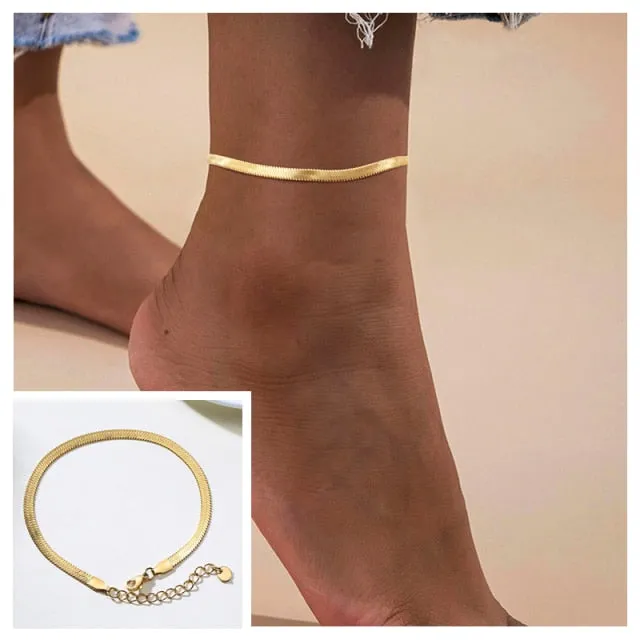 Snake Chain Anklet for Women Girls Adjustable Summer Beach Chain Ankle Mother's Day Gifts Stainless Steel Not Allergic