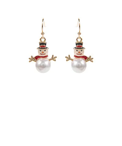 Snowman Pearl Drop Earrings