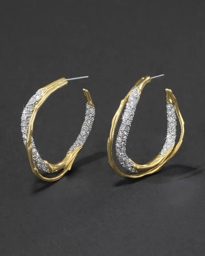 Solanales Gold Crystal Twist Hoop Earring